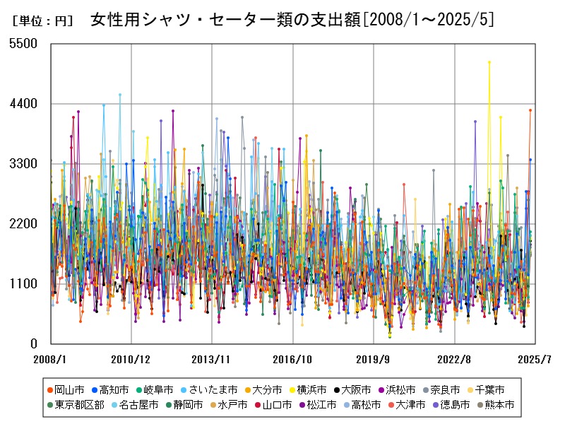 女性用シャツ・セーター類の支出額