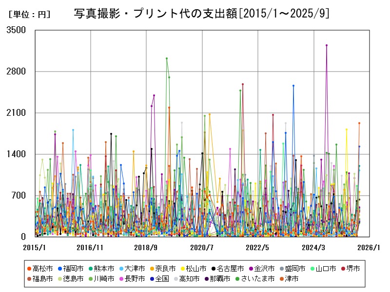 写真撮影・プリント代の支出額